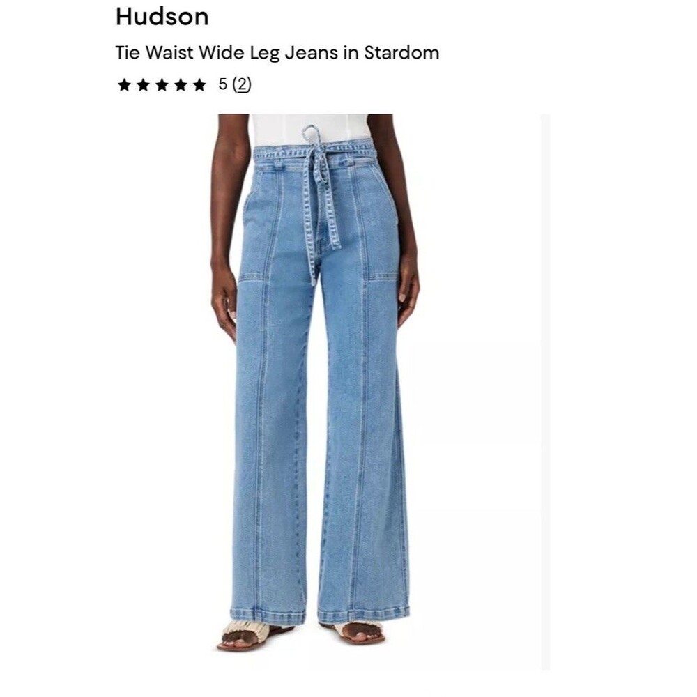 Hudson Stardom Tie Waist Wide Leg Trouser Jean Sz 26 High Rise Utility Luxe